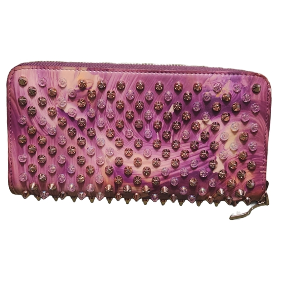 Christian Louboutin Pannetone purple gold metallic stud zip wallet - Picture 2 of 16